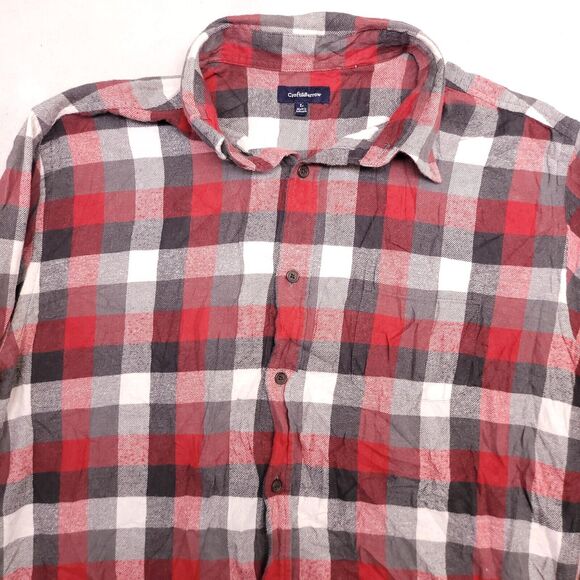 Croft & Barrow Gigham Flannel Casual Button Up Shirt Mens Size L Red Gray - Picture 1 of 10